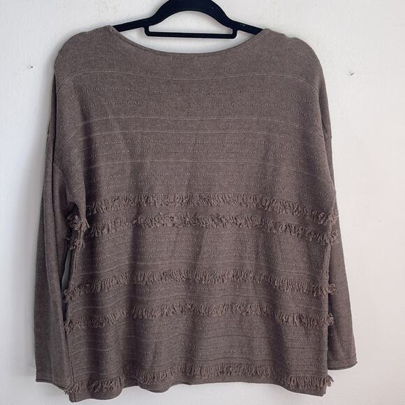 J. Jill Faye mocha cotton wool fringe boxy wide neck long sleeve sweater sz S - Picture 5 of 5